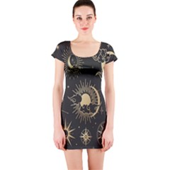 Asian-set With Clouds Moon-sun Stars Vector Collection Oriental Chinese Japanese Korean Style Short Sleeve Bodycon Dress by Bangk1t