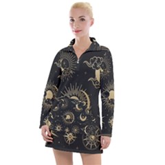 Asian-set With Clouds Moon-sun Stars Vector Collection Oriental Chinese Japanese Korean Style Women s Long Sleeve Casual Dress by Bangk1t