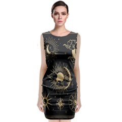 Asian-set With Clouds Moon-sun Stars Vector Collection Oriental Chinese Japanese Korean Style Sleeveless Velvet Midi Dress by Bangk1t