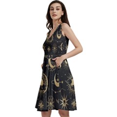 Asian-set With Clouds Moon-sun Stars Vector Collection Oriental Chinese Japanese Korean Style Sleeveless V-neck Skater Dress With Pockets by Bangk1t