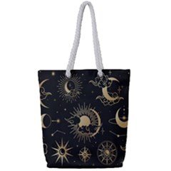 Asian-set With Clouds Moon-sun Stars Vector Collection Oriental Chinese Japanese Korean Style Full Print Rope Handle Tote (small) by Bangk1t