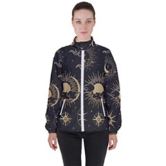 Asian-set With Clouds Moon-sun Stars Vector Collection Oriental Chinese Japanese Korean Style Women s High Neck Windbreaker by Bangk1t