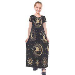 Asian-set With Clouds Moon-sun Stars Vector Collection Oriental Chinese Japanese Korean Style Kids  Short Sleeve Maxi Dress by Bangk1t