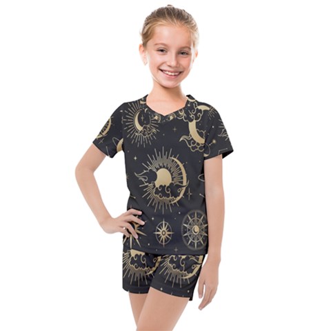 Asian-set With Clouds Moon-sun Stars Vector Collection Oriental Chinese Japanese Korean Style Kids  Mesh Tee And Shorts Set by Bangk1t