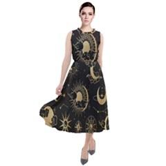 Asian-set With Clouds Moon-sun Stars Vector Collection Oriental Chinese Japanese Korean Style Round Neck Boho Dress