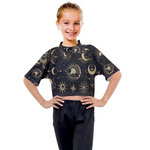 Asian-set With Clouds Moon-sun Stars Vector Collection Oriental Chinese Japanese Korean Style Kids Mock Neck Tee by Bangk1t