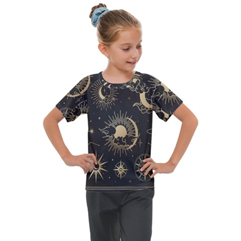 Asian-set With Clouds Moon-sun Stars Vector Collection Oriental Chinese Japanese Korean Style Kids  Mesh Piece Tee by Bangk1t