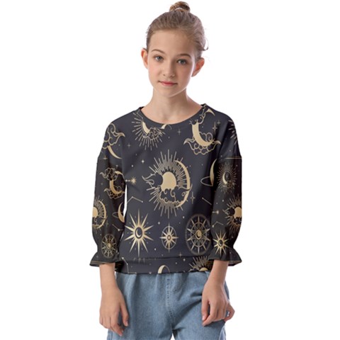 Asian-set With Clouds Moon-sun Stars Vector Collection Oriental Chinese Japanese Korean Style Kids  Cuff Sleeve Top by Bangk1t