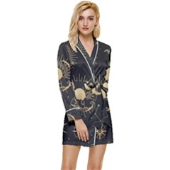 Asian-set With Clouds Moon-sun Stars Vector Collection Oriental Chinese Japanese Korean Style Long Sleeve Satin Robe by Bangk1t