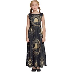 Asian-set With Clouds Moon-sun Stars Vector Collection Oriental Chinese Japanese Korean Style Kids  Satin Sleeveless Maxi Dress by Bangk1t