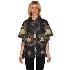 Asian-set With Clouds Moon-sun Stars Vector Collection Oriental Chinese Japanese Korean Style Women s Batwing Button Up Shirt