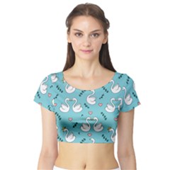 Elegant Swan Pattern Design Short Sleeve Crop Top