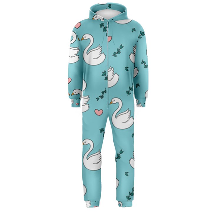 Elegant Swan Pattern Design Hooded Jumpsuit (Men)