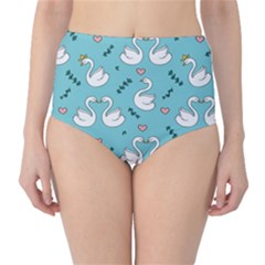 Elegant Swan Pattern Design Classic High-Waist Bikini Bottoms