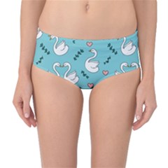 Elegant Swan Pattern Design Mid-Waist Bikini Bottoms