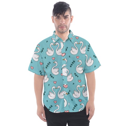 Elegant Swan Pattern Design Men s Short Sleeve Shirt by Bangk1t