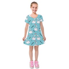 Elegant Swan Pattern Design Kids  Short Sleeve Velvet Dress