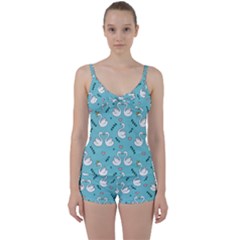 Elegant Swan Pattern Design Tie Front Two Piece Tankini