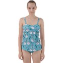 Elegant Swan Pattern Design Twist Front Tankini Set View1