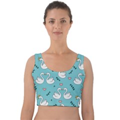 Elegant Swan Pattern Design Velvet Crop Top