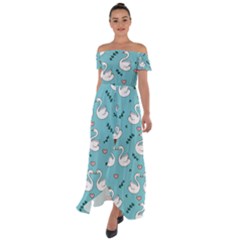 Elegant Swan Pattern Design Off Shoulder Open Front Chiffon Dress