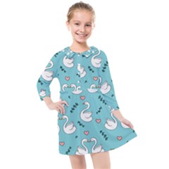 Elegant Swan Pattern Design Kids  Quarter Sleeve Shirt Dress