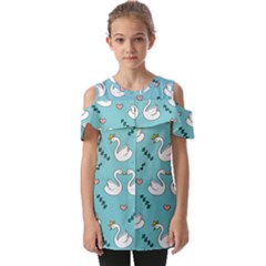 Elegant Swan Pattern Design Fold Over Open Sleeve Top by Bangk1t