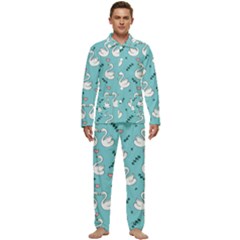 Elegant Swan Pattern Design Men s Long Sleeve Velvet Pocket Pajamas Set