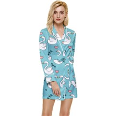 Elegant Swan Pattern Design Long Sleeve Satin Robe by Bangk1t