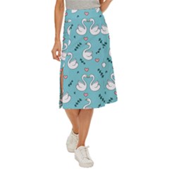 Elegant Swan Pattern Design Midi Panel Skirt