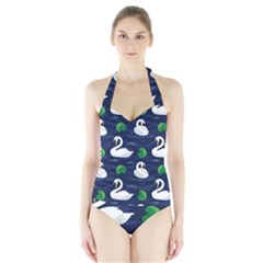 Swan Pattern Elegant Design Halter Swimsuit by Bangk1t