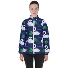 Swan Pattern Elegant Design Women s High Neck Windbreaker