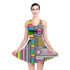 Pattern Geometric Abstract Colorful Arrows Lines Circles Triangles Reversible Skater Dress by Bangk1t