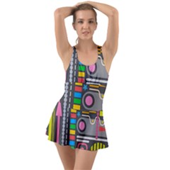 Pattern Geometric Abstract Colorful Arrows Lines Circles Triangles Ruffle Top Dress Swimsuit by Bangk1t