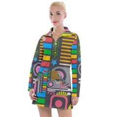 Pattern Geometric Abstract Colorful Arrows Lines Circles Triangles Women s Long Sleeve Casual Dress by Bangk1t