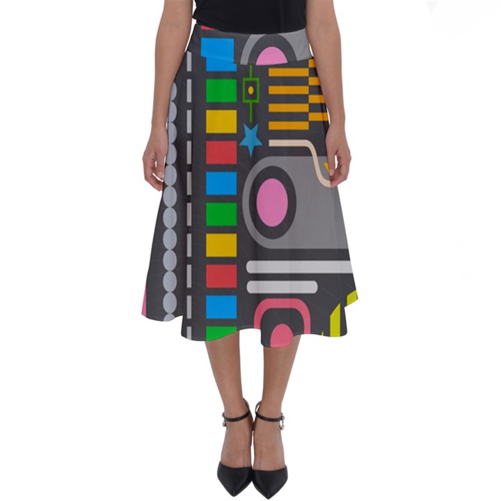 Pattern Geometric Abstract Colorful Arrows Lines Circles Triangles Perfect Length Midi Skirt