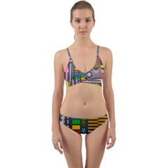 Pattern Geometric Abstract Colorful Arrows Lines Circles Triangles Wrap Around Bikini Set by Bangk1t