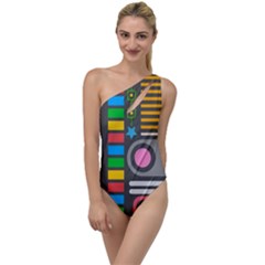 Pattern Geometric Abstract Colorful Arrows Lines Circles Triangles To One Side Swimsuit by Bangk1t