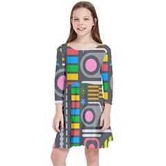 Pattern Geometric Abstract Colorful Arrows Lines Circles Triangles Kids  Quarter Sleeve Skater Dress by Bangk1t