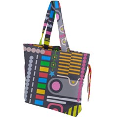 Pattern Geometric Abstract Colorful Arrows Lines Circles Triangles Drawstring Tote Bag by Bangk1t