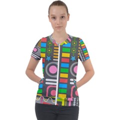 Pattern Geometric Abstract Colorful Arrows Lines Circles Triangles Short Sleeve Zip Up Jacket by Bangk1t