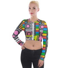 Pattern Geometric Abstract Colorful Arrows Lines Circles Triangles Long Sleeve Cropped Velvet Jacket by Bangk1t