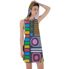 Pattern Geometric Abstract Colorful Arrows Lines Circles Triangles Racer Back Hoodie Dress by Bangk1t