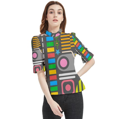 Pattern Geometric Abstract Colorful Arrows Lines Circles Triangles Frill Neck Blouse by Bangk1t