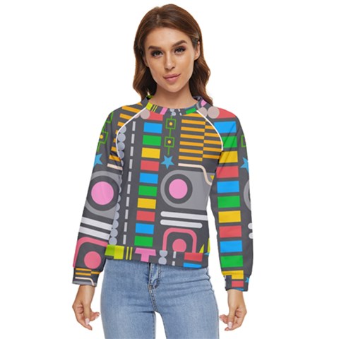 Pattern Geometric Abstract Colorful Arrows Lines Circles Triangles Women s Long Sleeve Raglan Tee by Bangk1t