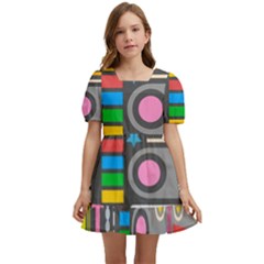 Pattern Geometric Abstract Colorful Arrows Lines Circles Triangles Kids  Short Sleeve Dolly Dress by Bangk1t