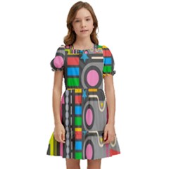 Pattern Geometric Abstract Colorful Arrows Lines Circles Triangles Kids  Puff Sleeved Dress by Bangk1t