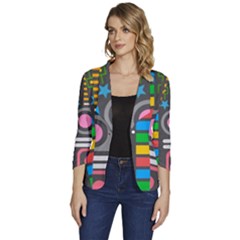 Pattern Geometric Abstract Colorful Arrows Lines Circles Triangles Women s One-button 3/4 Sleeve Short Jacket by Bangk1t