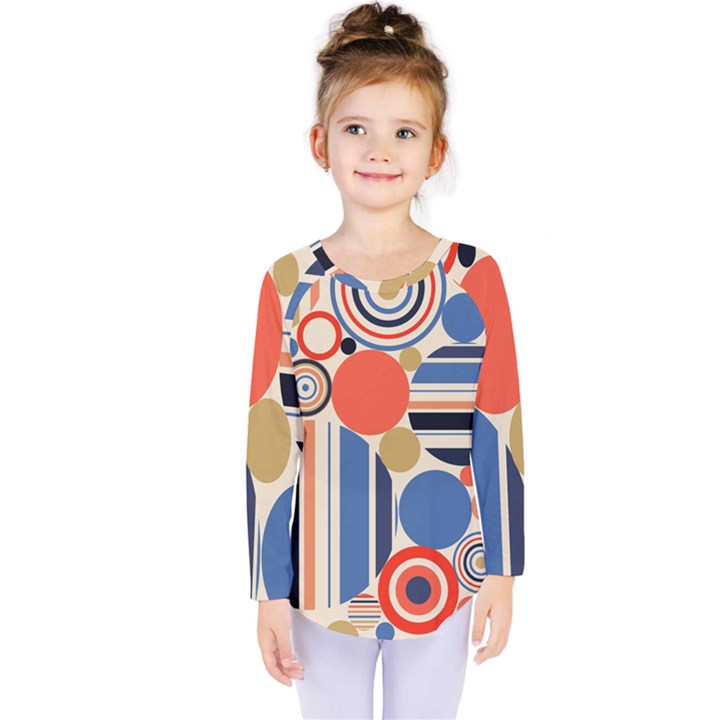 Geometric Abstract Pattern Colorful Flat Circles Decoration Kids  Long Sleeve Tee