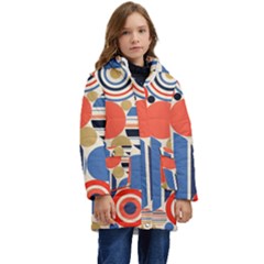 Geometric Abstract Pattern Colorful Flat Circles Decoration Kids  Hooded Longline Puffer Jacket by Bangk1t